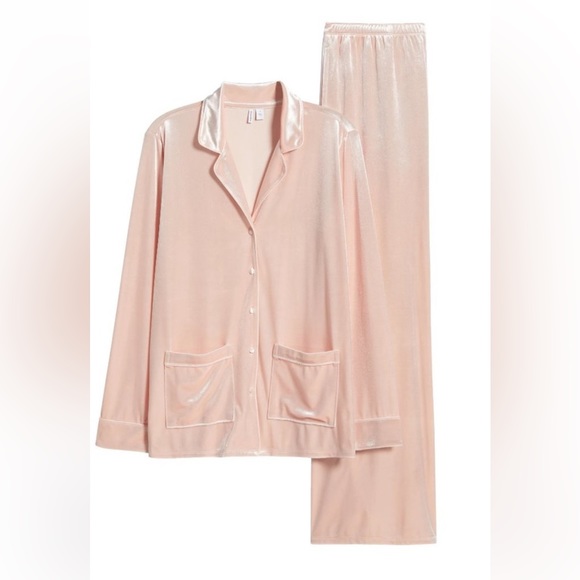 NWOT Nordstrom Velour Pajamas in Pink Smoke Size Large - Picture 3 of 11